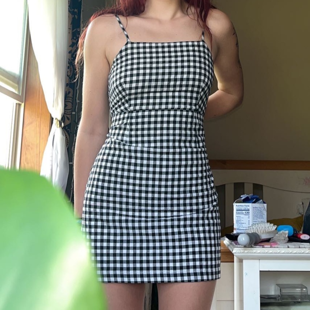 black and white gingham/ checkered dress